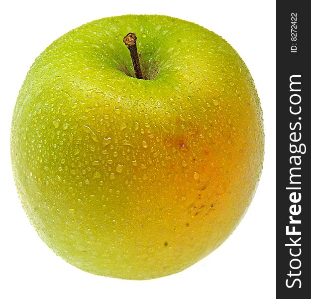 Whole sprinkled green apple with stem. Whole sprinkled green apple with stem.