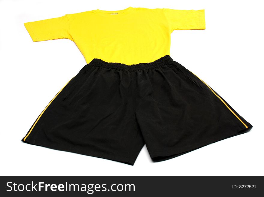Black shorts and yellow tshirt. Black shorts and yellow tshirt