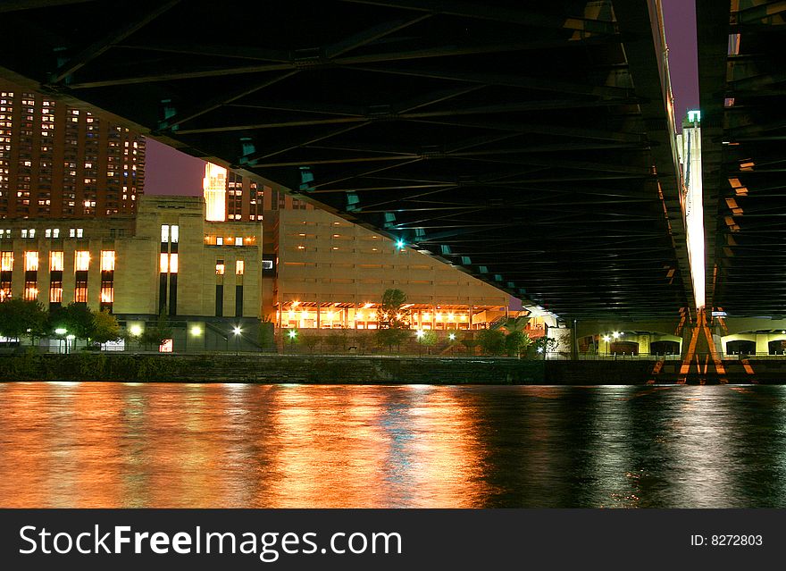 The Mississippi River flows under a bridge in Minneapolis. The Mississippi River flows under a bridge in Minneapolis