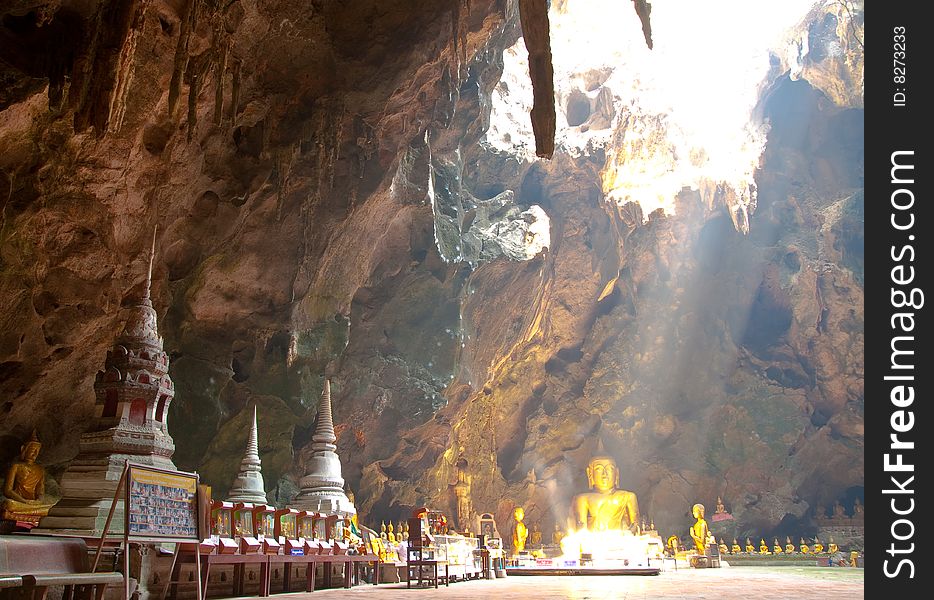 Cave with direct sunlight from the top. Cave with direct sunlight from the top.