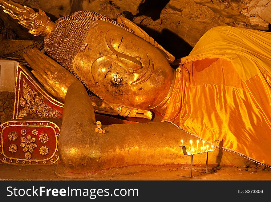 Reclining Buddha images  in Petchaburi province, Thailand. Reclining Buddha images  in Petchaburi province, Thailand.