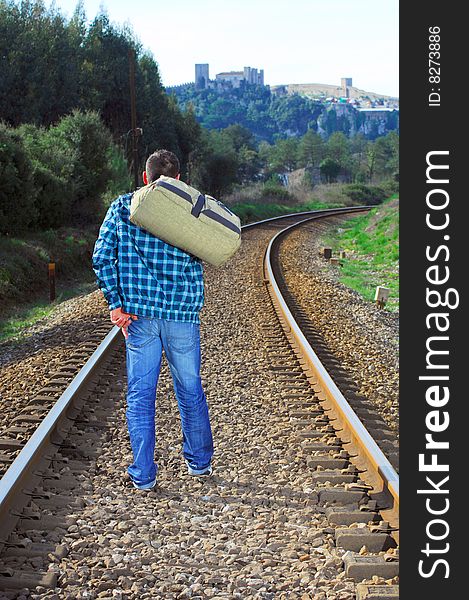 Man walking on a railway. Man walking on a railway