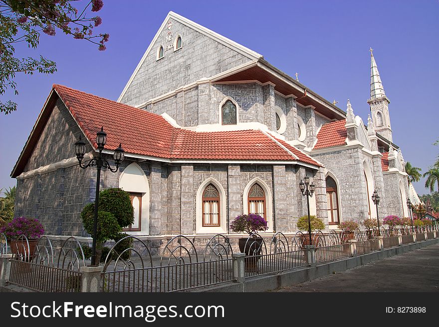 Gothic style, over 100 years old church in Ratchaburi province, Thailand. Gothic style, over 100 years old church in Ratchaburi province, Thailand.