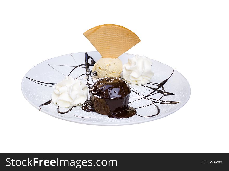 Delicieous ice-cream with chocolat and cake. Delicieous ice-cream with chocolat and cake