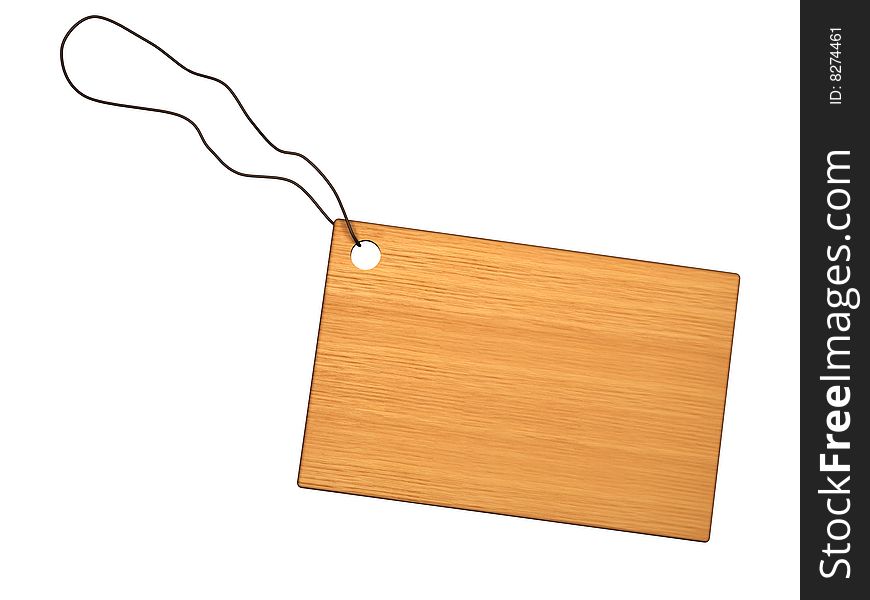 Wooden tag with wire  isolated on white