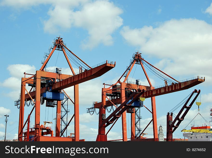 Details of a huge container terminal crane. Details of a huge container terminal crane