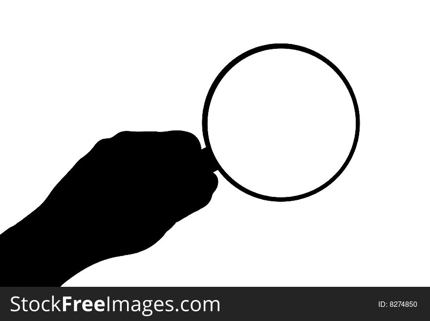 Magnifying glass in hand on white. Magnifying glass in hand on white.