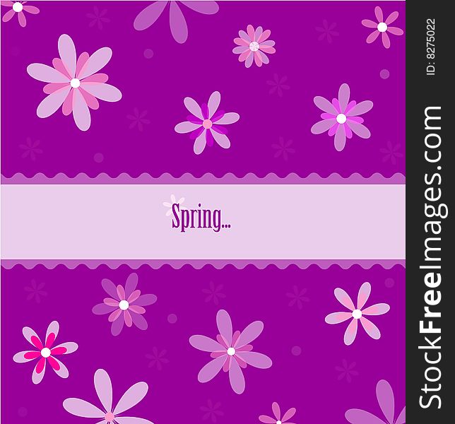 Spring card with flowers on violet background