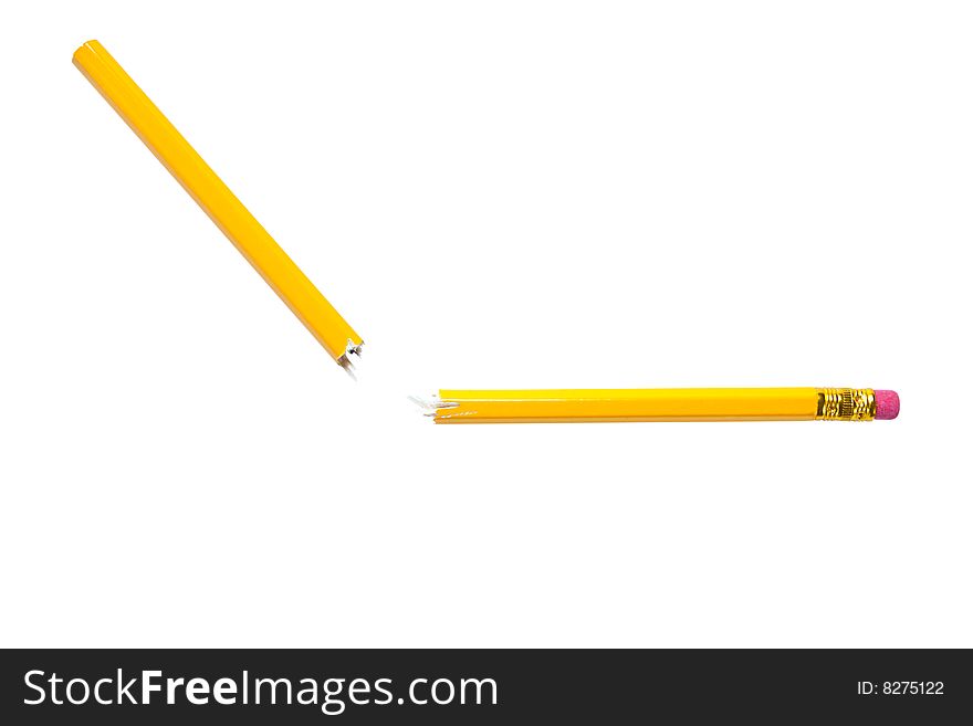 Isolated broken yellow pencil with a rubber