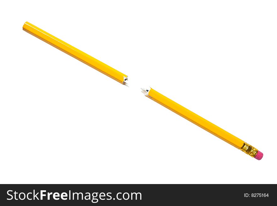 Isolated broken yellow pencil with a rubber