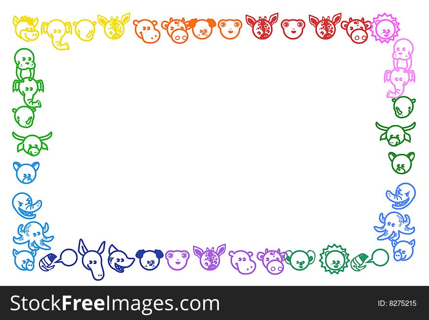 Fun colored frame with animals. Fun colored frame with animals