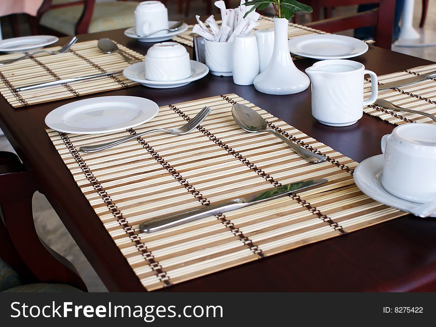 Restaurant table arranged and ready to use