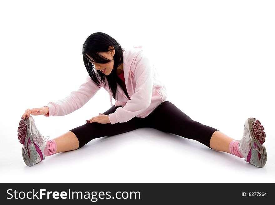 Front View Of Exercising Woman On White Background