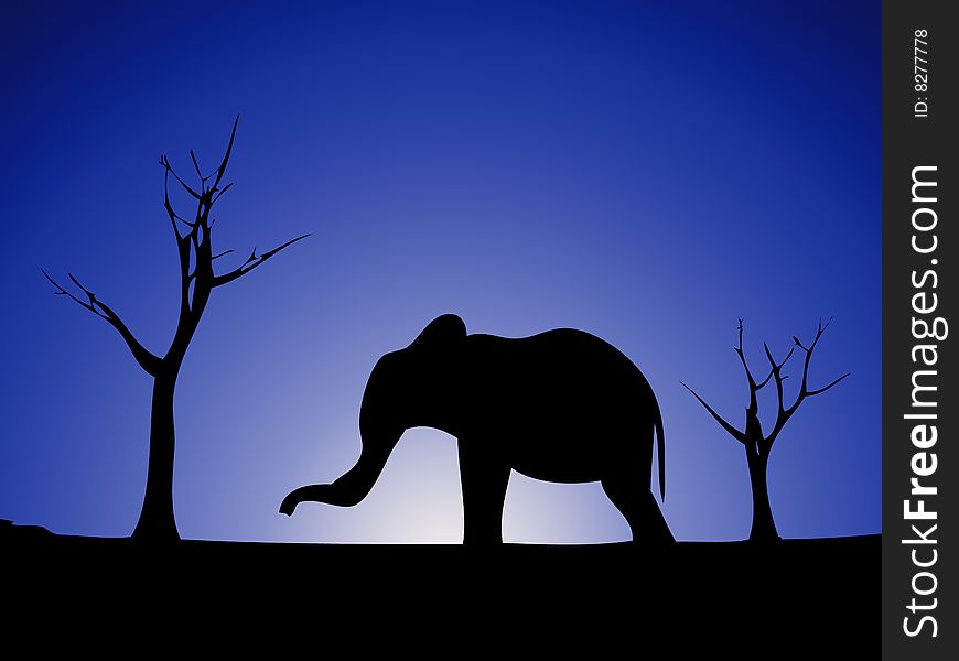 Elephant against a wild landscape. Elephant against a wild landscape.
