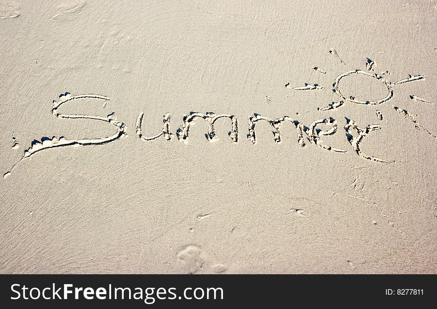 Summer inscription made on the beach sand. Summer inscription made on the beach sand
