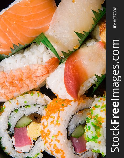 Kinds of sushi in a plate. Kinds of sushi in a plate