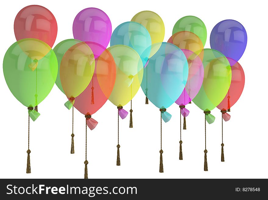 Many colour balloons isolated on white background