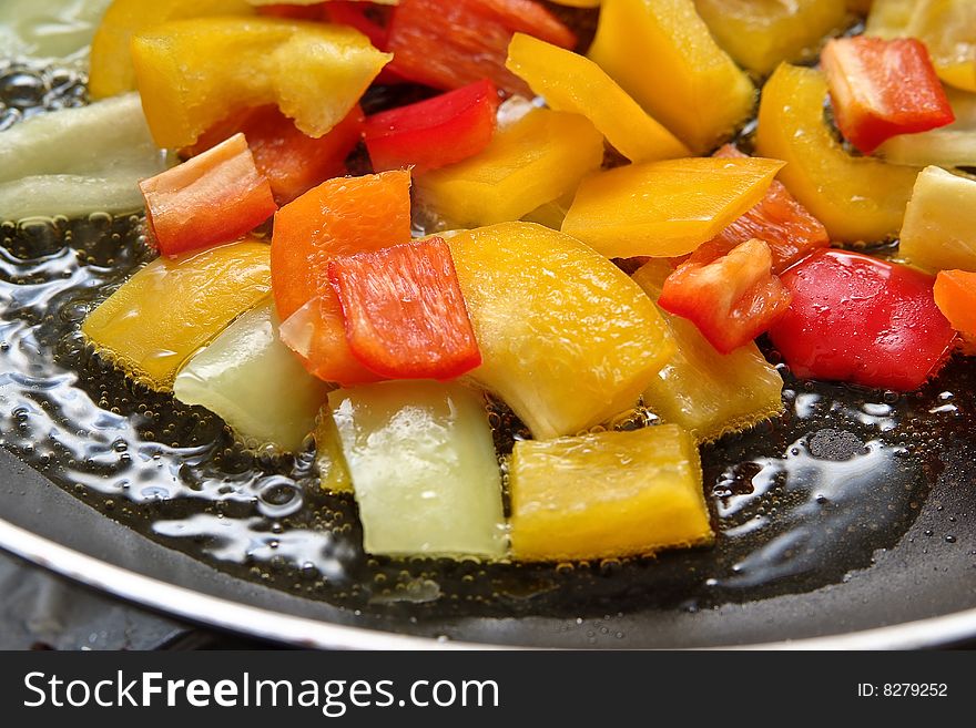 Pan with peppers ready for cooking. Pan with peppers ready for cooking