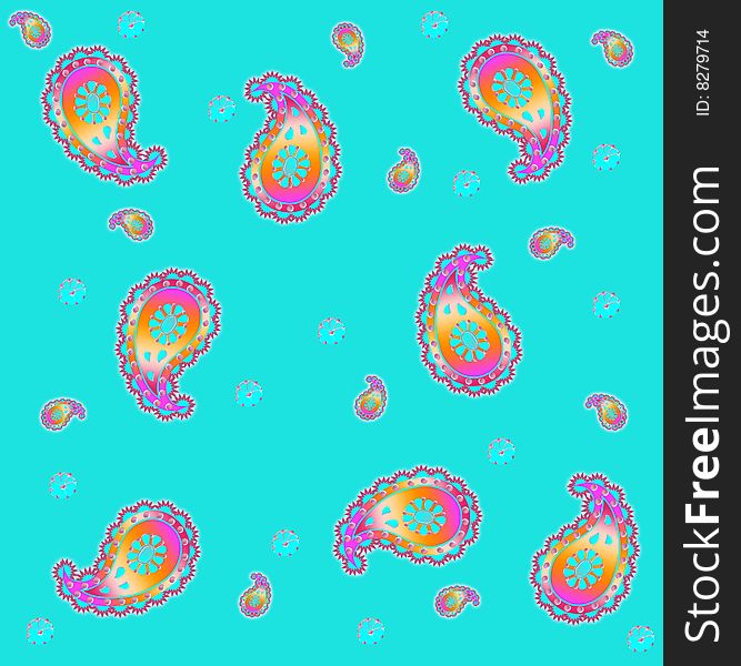 Colorful paisley pattern on a turquoise background. Colorful paisley pattern on a turquoise background