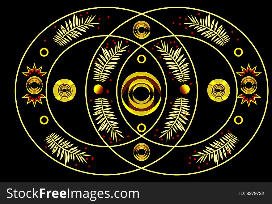 Gold and red pattern on a black background. Gold and red pattern on a black background