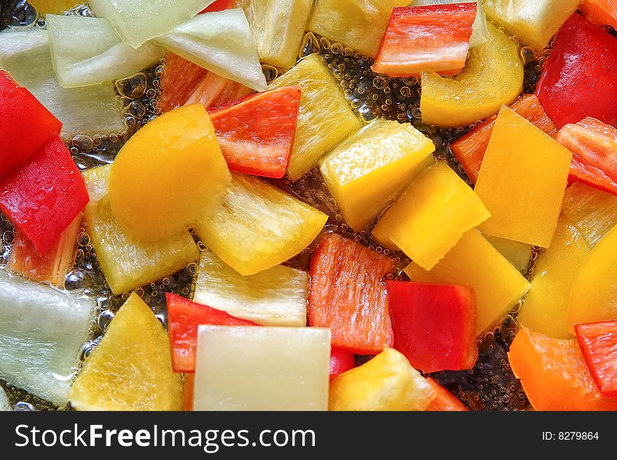 Pan with peppers ready for cooking. Pan with peppers ready for cooking