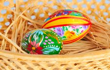Two Eggs Lie On Straw Royalty Free Stock Photography