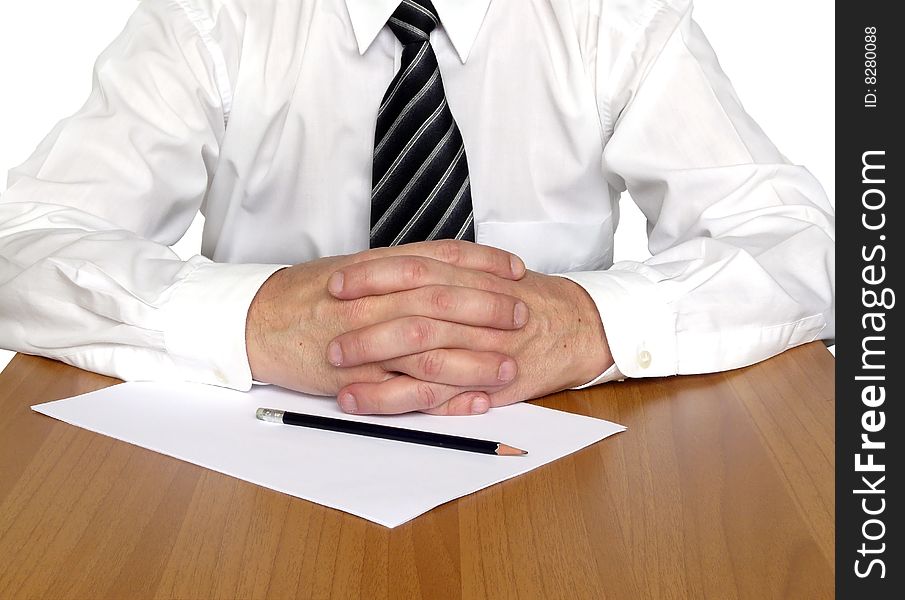 Business man sitting on the table closeup view