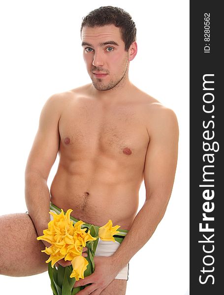 Man with yellow tulips