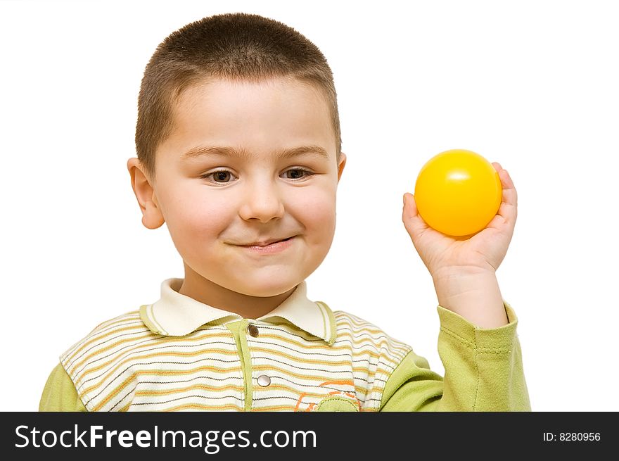 Child playing with yellow ball. Child playing with yellow ball