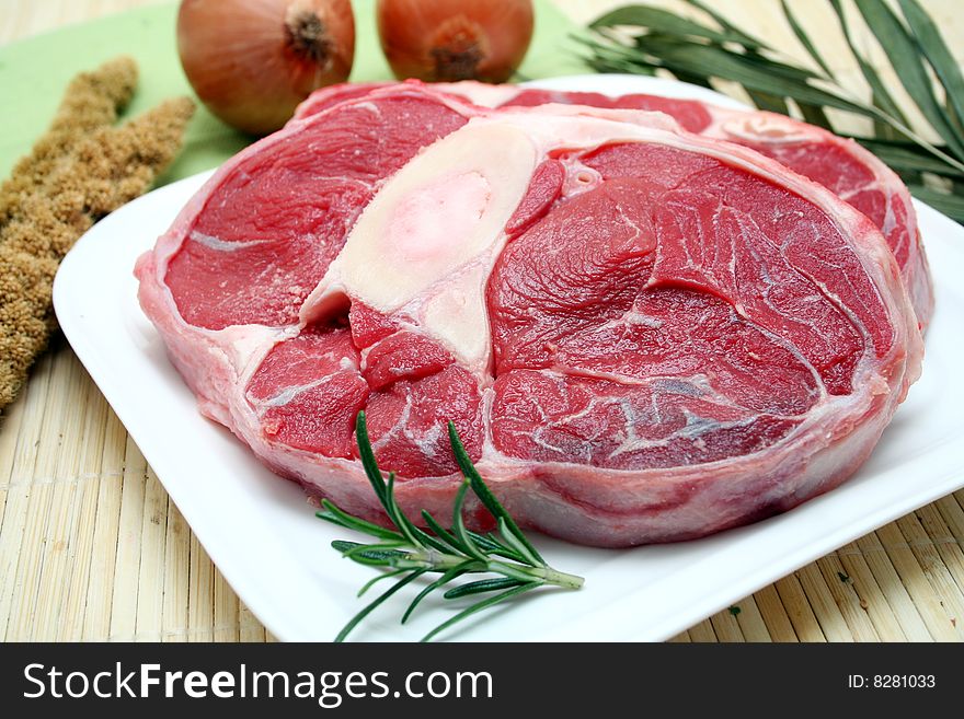 Two pieces of fresh beef for cooking a soup