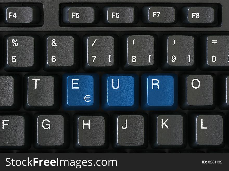 Makro image of changed keyboard named EUR. Makro image of changed keyboard named EUR