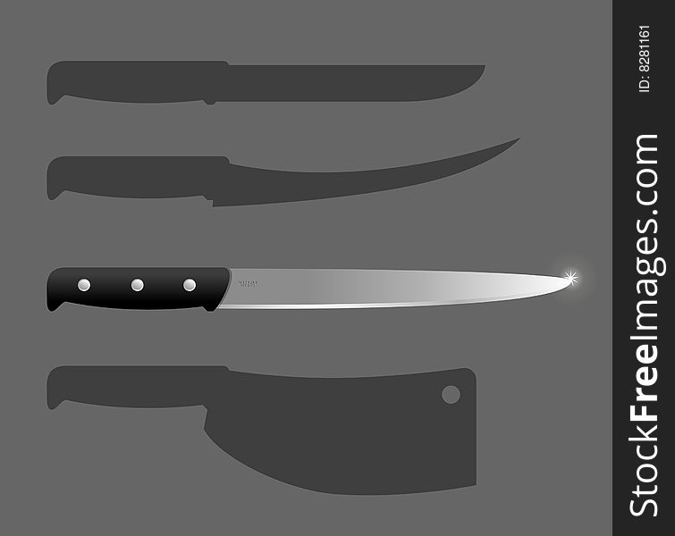 Vector illustration - a set of kitchen knives