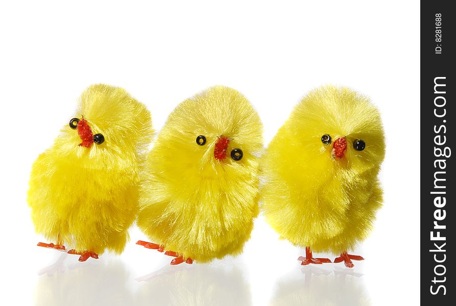 Three Easter chicks isolated on white