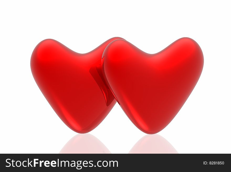 Red hearts isolated in white background