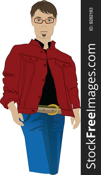 Illustration with red jeans man