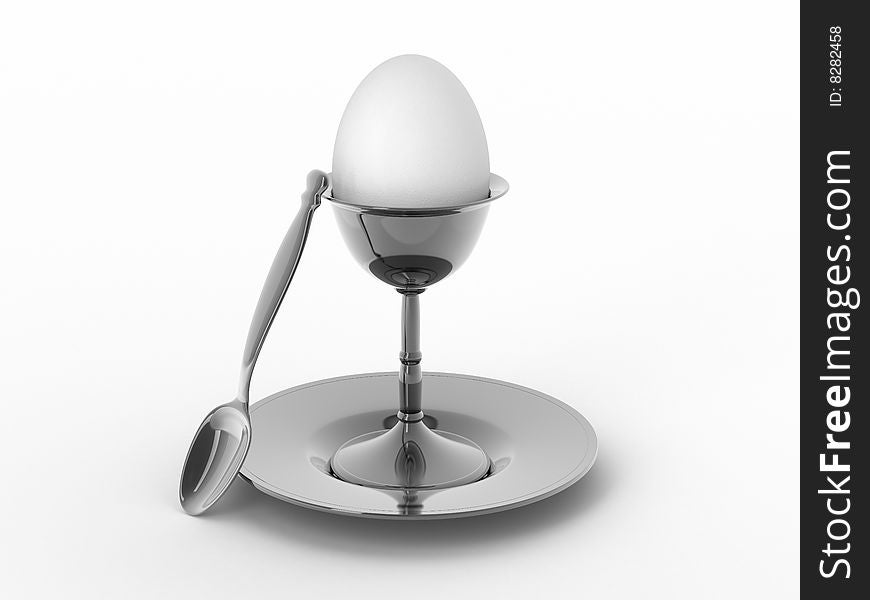 Stand for the egg with saucer and spoon. Stand for the egg with saucer and spoon