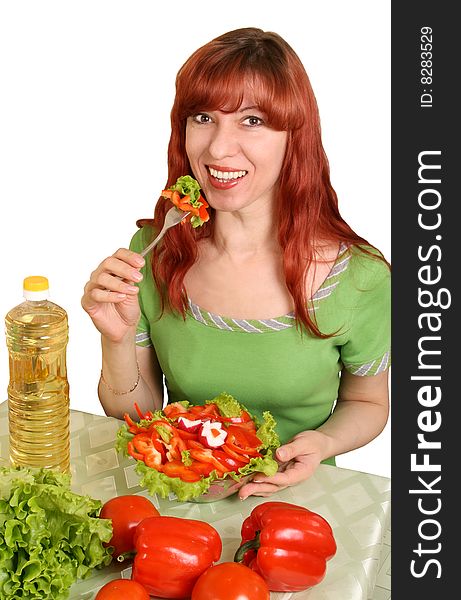 The young woman was going to eat vegetable salad. The young woman was going to eat vegetable salad