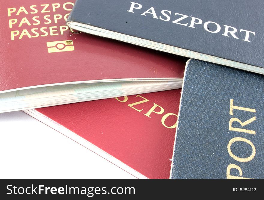 4 passports on white background. 4 passports on white background