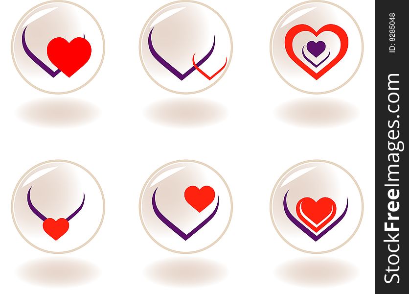 Six beautiful Vector heart icons for dresing