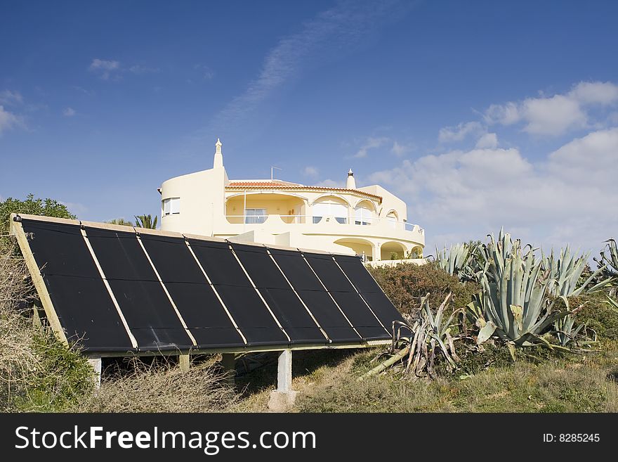 Villa with alternative energy sources - photocell board. Villa with alternative energy sources - photocell board