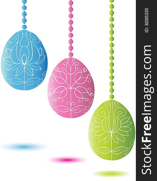 Three colorful hanging easter egg with shadow. Three colorful hanging easter egg with shadow.