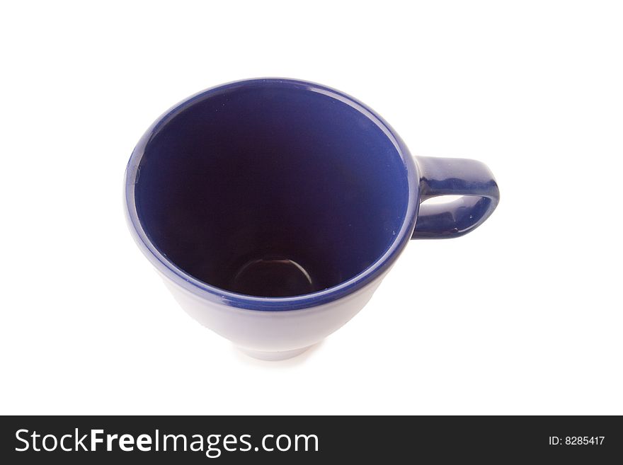Empty blue cup isolated on white background