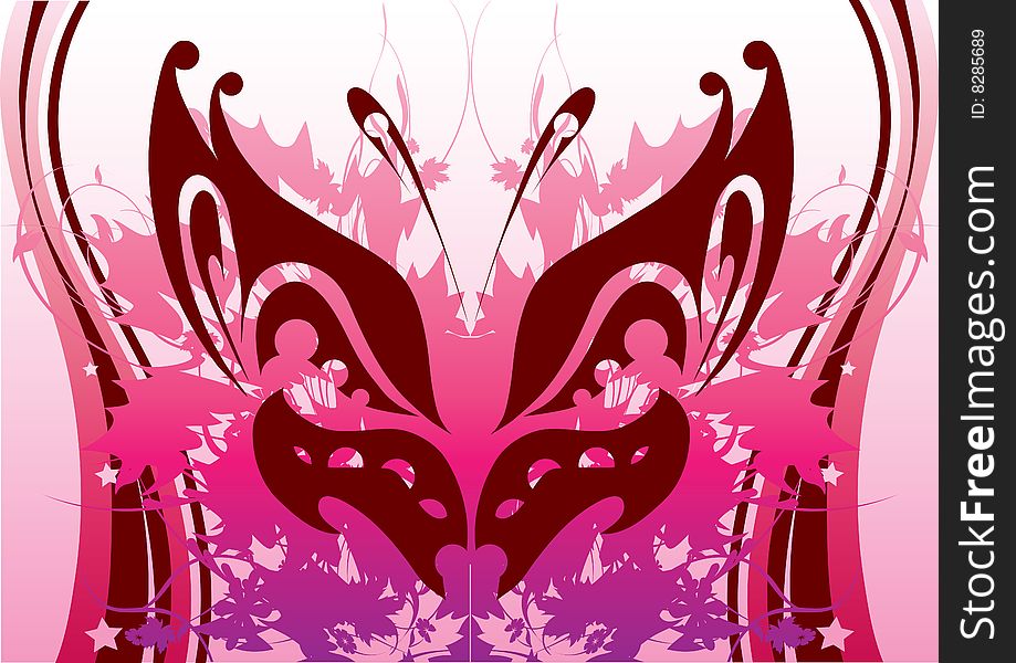 Wonderful plants and butterfly are in pink colors. Wonderful plants and butterfly are in pink colors