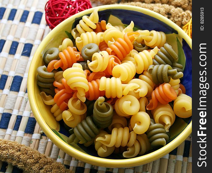 Italian pasta tricolor an a beautiful bowl