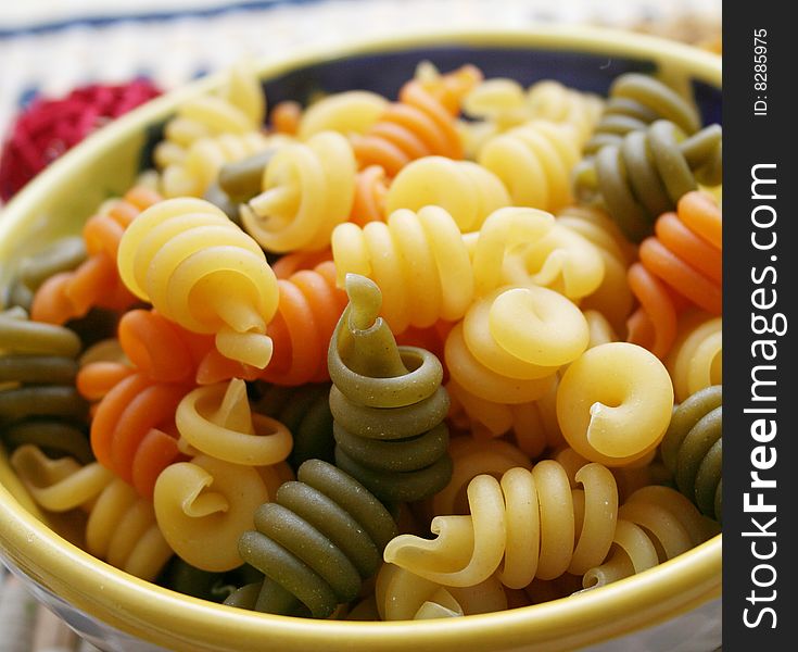 Italian pasta tricolor an a beautiful bowl