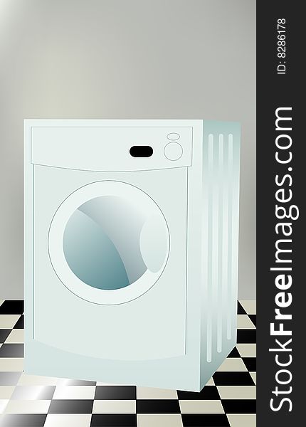 Washing machine on gray background, vector illustration
