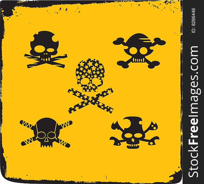 Five beautiful decisions of funny Skulls in Grunge frame idel for banners. Five beautiful decisions of funny Skulls in Grunge frame idel for banners