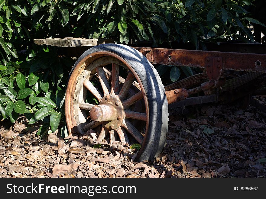 Old wheel on an anicent trailor. Old wheel on an anicent trailor