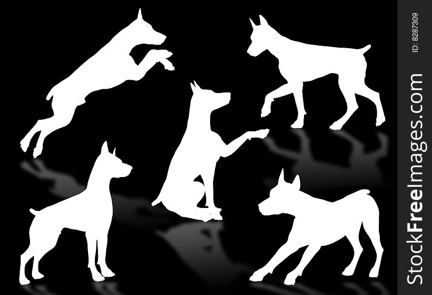 Dog silhouettes in different poses and attitudes. Dog silhouettes in different poses and attitudes