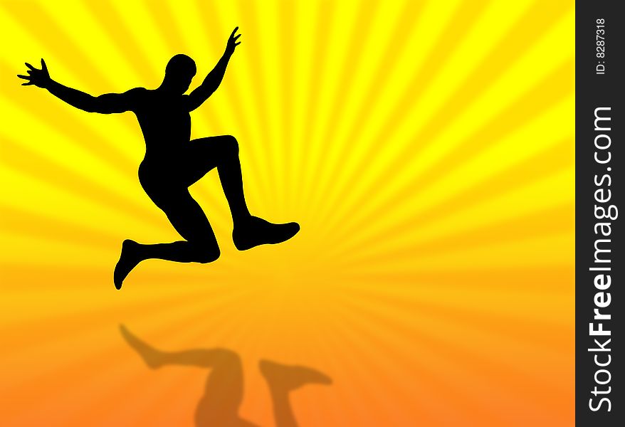 Sport man silhouette jumping on a colorful background. Sport man silhouette jumping on a colorful background
